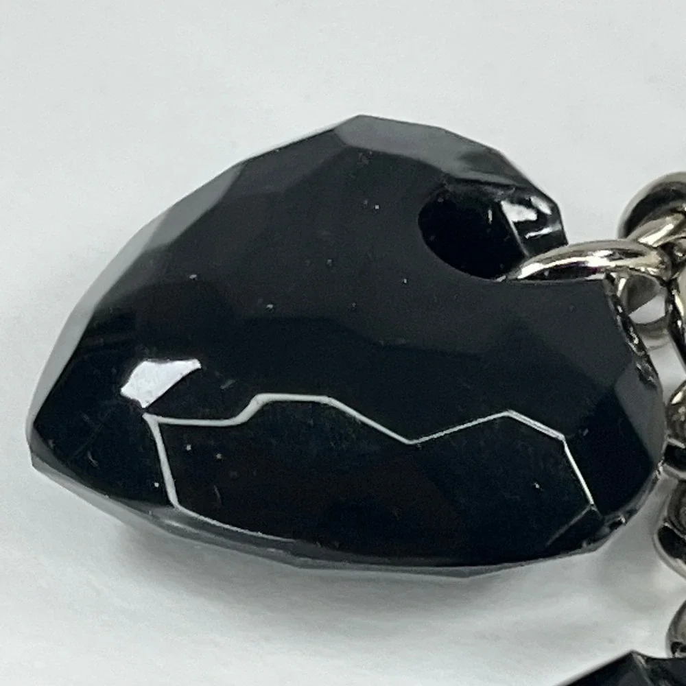 Kathy Van Zeeland Black Faceted Heart Keychain Bag Charm Silver Tone Logo Tag